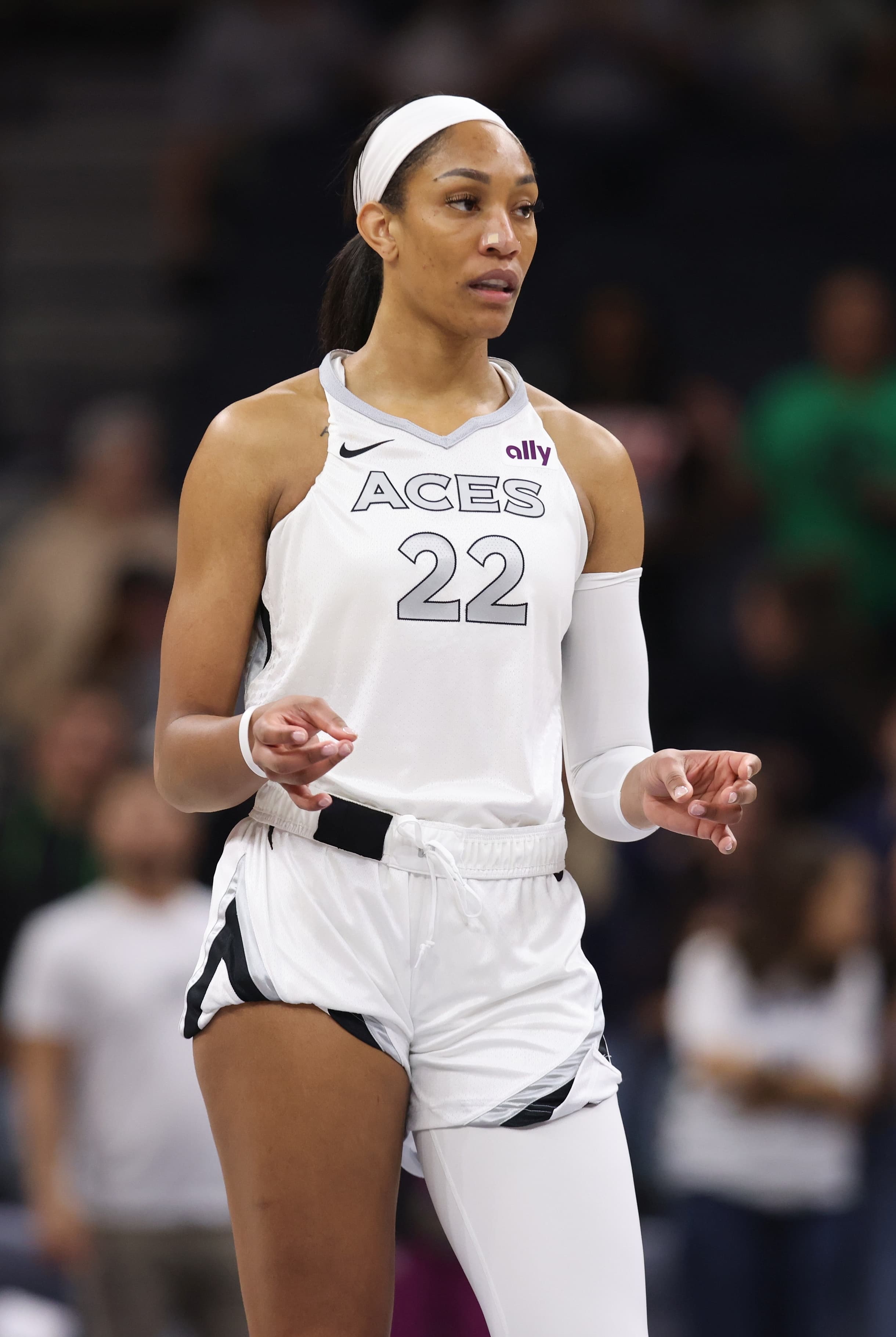 A'ja Wilson wearing a Las Vegas Aces uniform in May 2024.