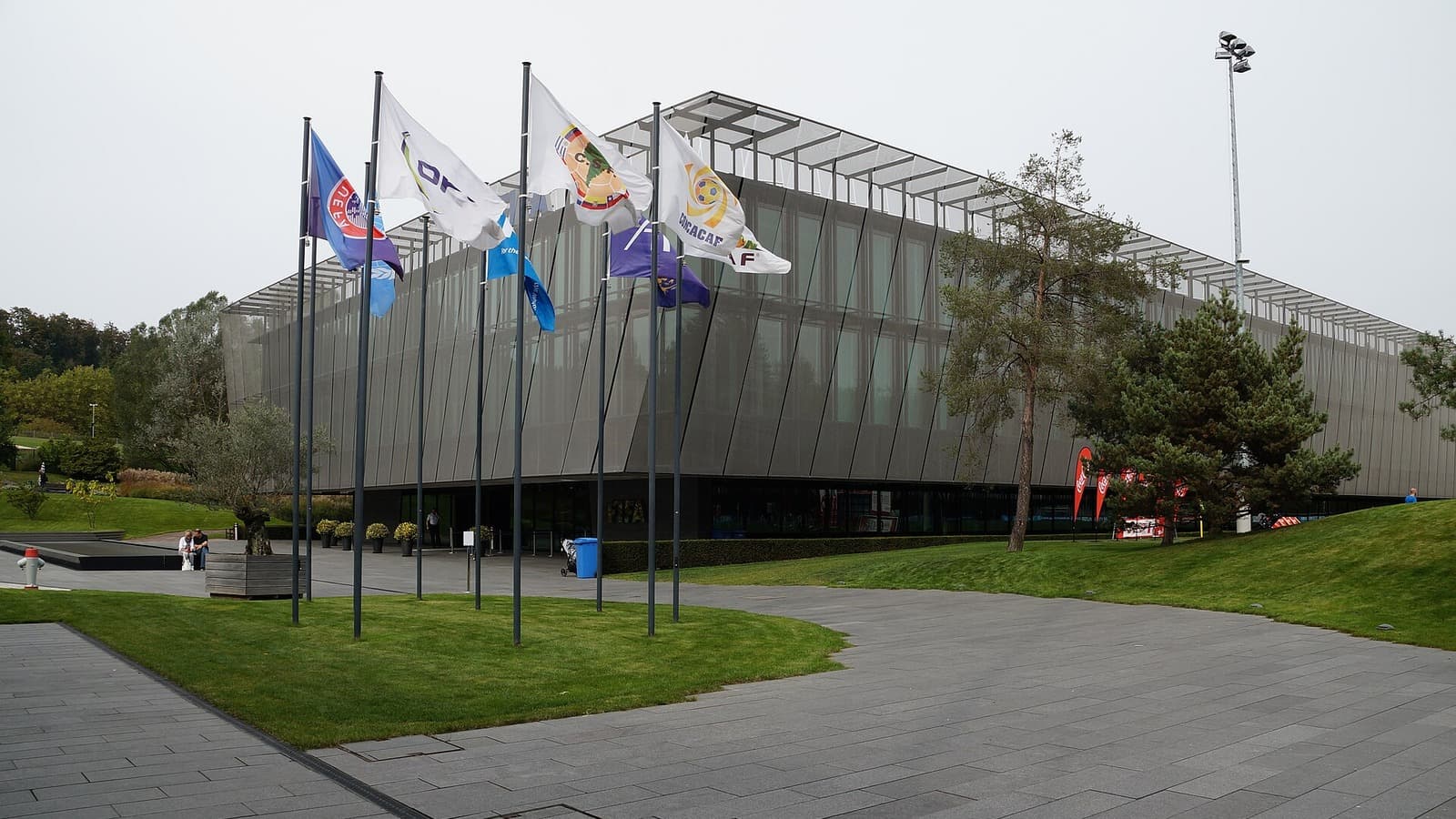 Flags outside the FIFA headquarters building in Zurich.