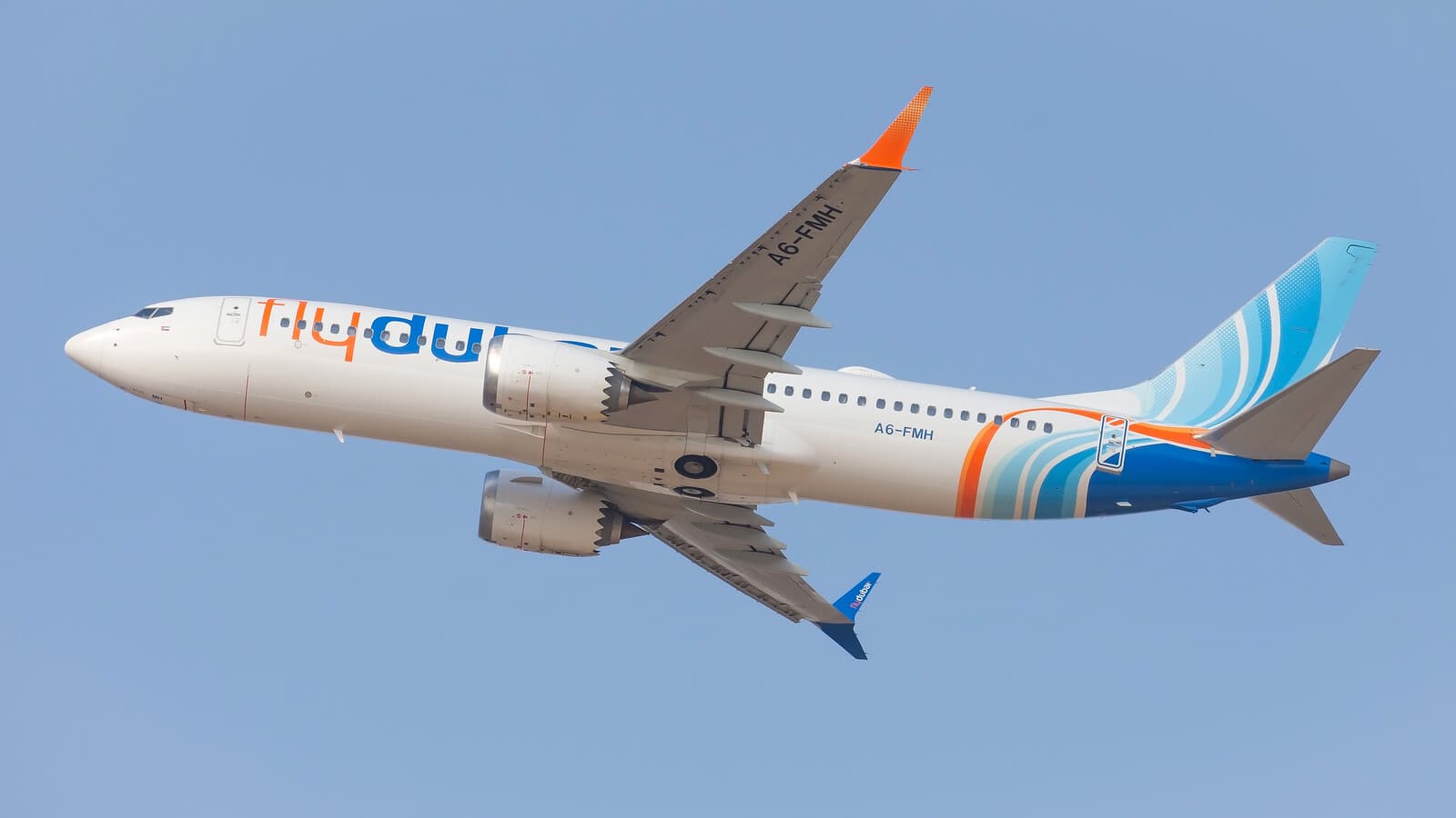 A flydubai Boeing 737 MAX 8 in flight.