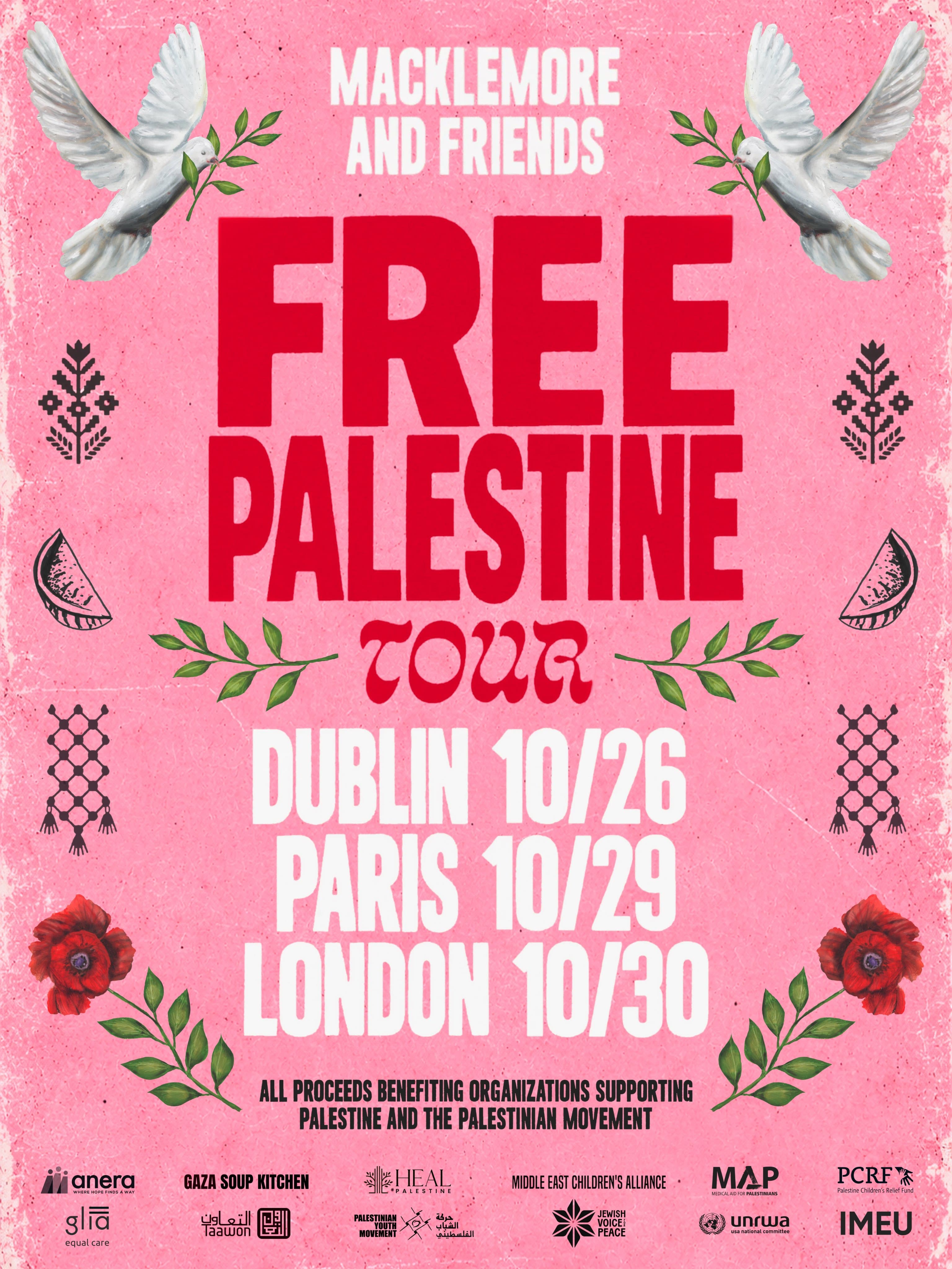 Macklemore's annouced Free Palestine tour poster