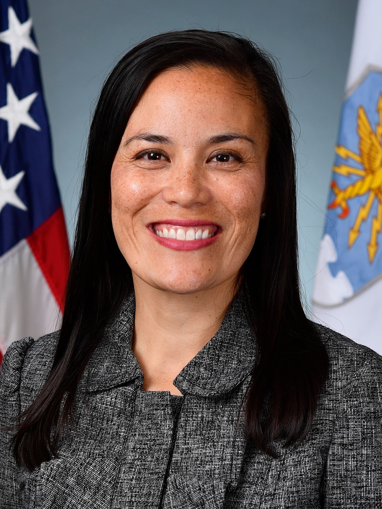 Official U.S. Air Force portrait of Gina Ortiz Jones as under secretary of the Air Force