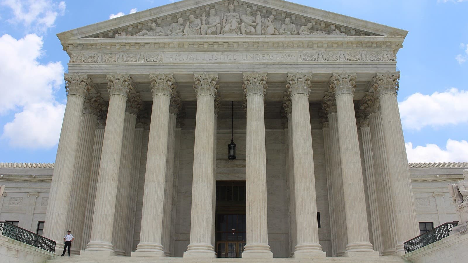 The U.S. Supreme Court Building's west facade and columns in Washington.
