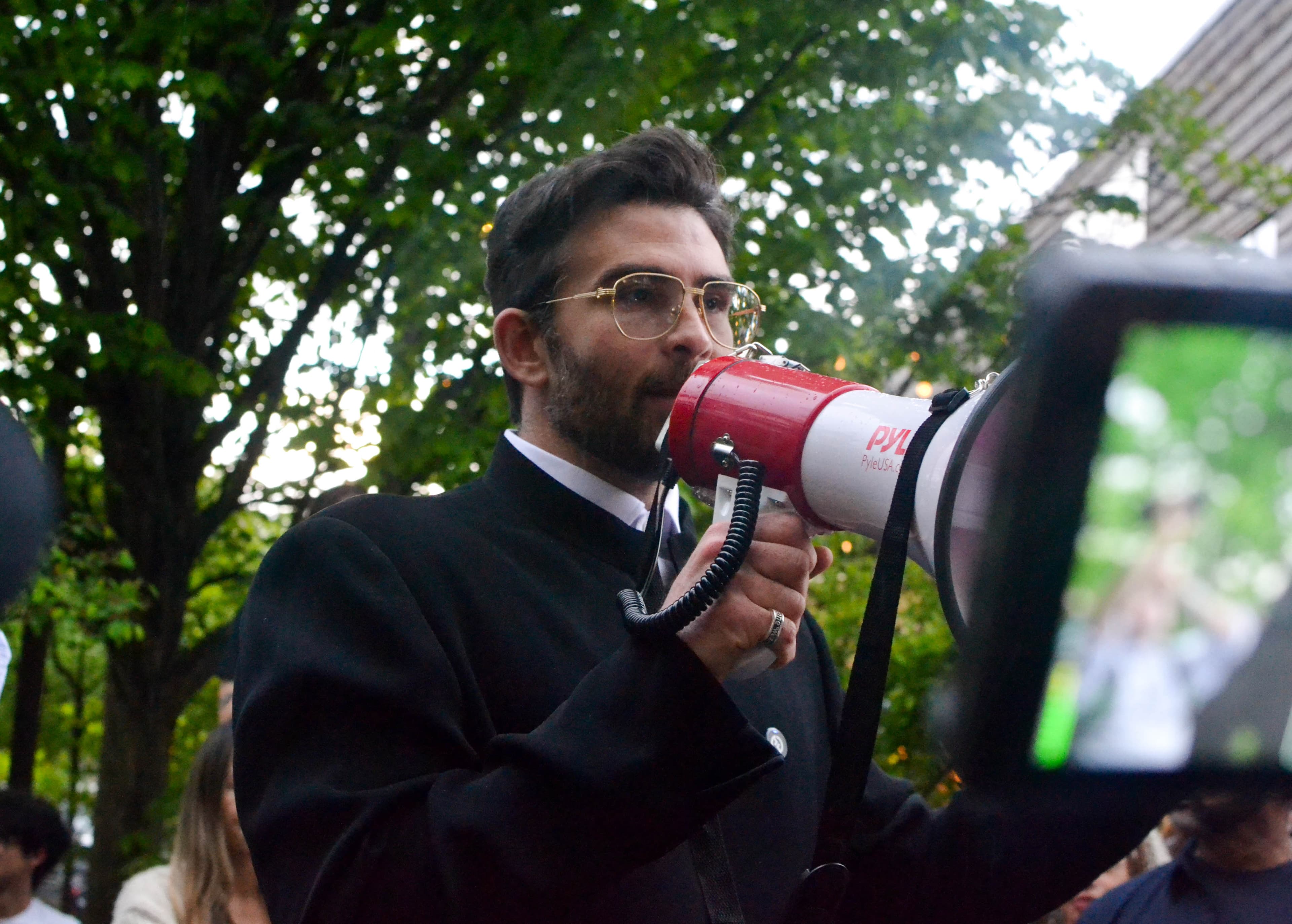 Hasan Piker speaking at a rally for Chris Rabb in Philadelphia, PA, April 30, 2026