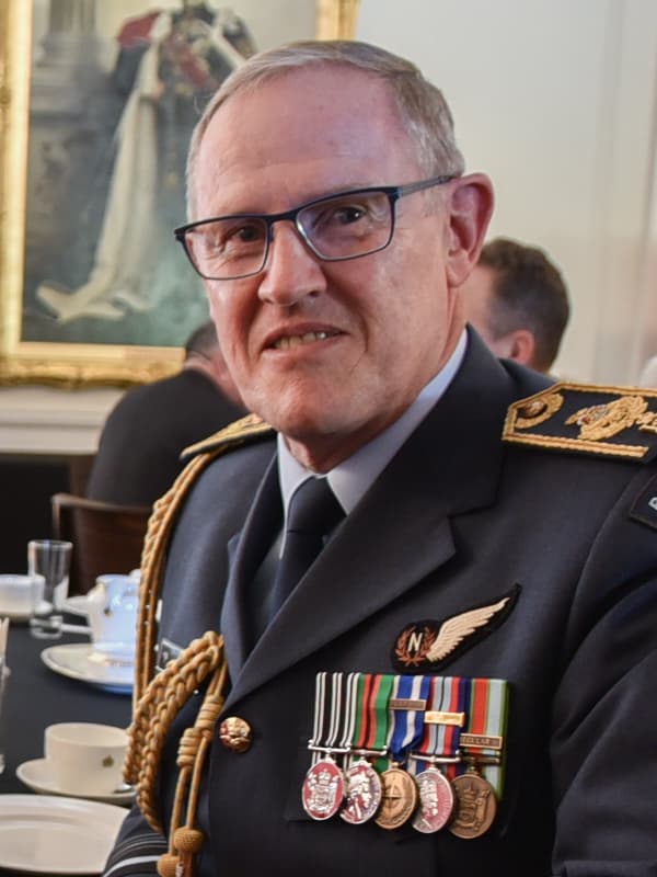 Kevin Short in Royal New Zealand Air Force dress uniform at Government House, Wellington
