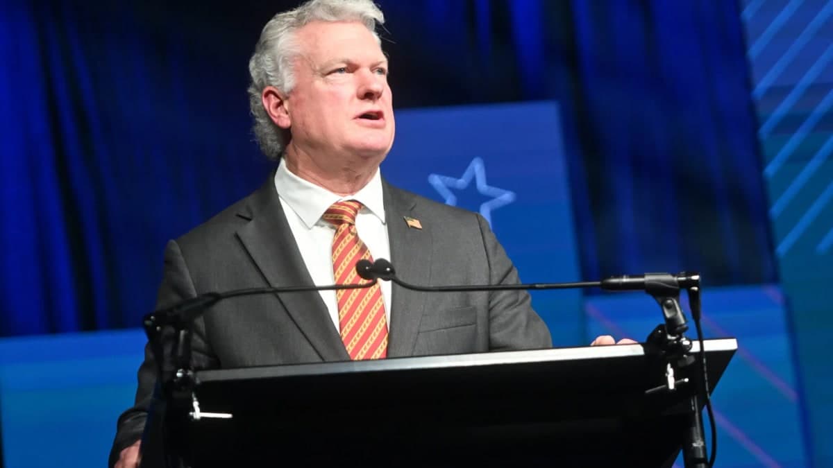 Mike Collins speaking at a Georgia Chamber event, from the Georgia Recorder report syndicated by Rough Draft.