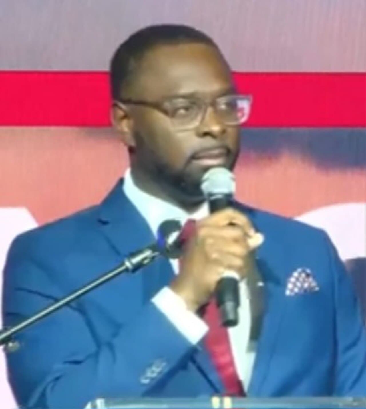 Paul Young giving his victory speech after the 2023 Memphis mayoral election