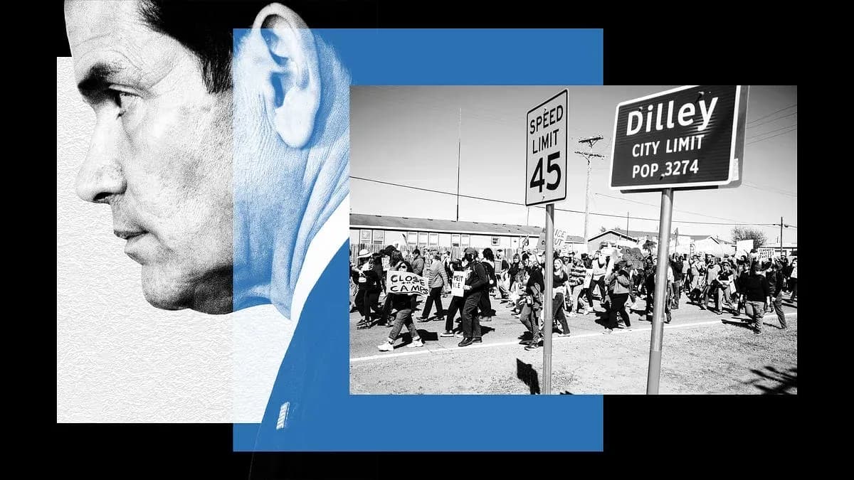 Photo illustration of Marco Rubio and the Dilley detention center