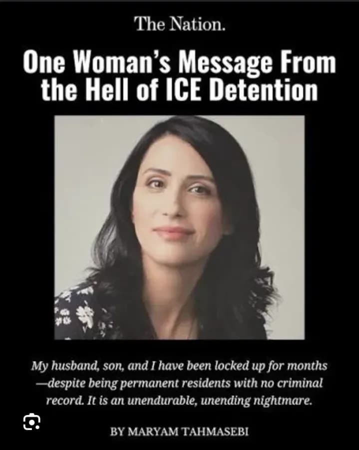 Graphic showing Maryam Tahmasebi and the headline of her Nation essay