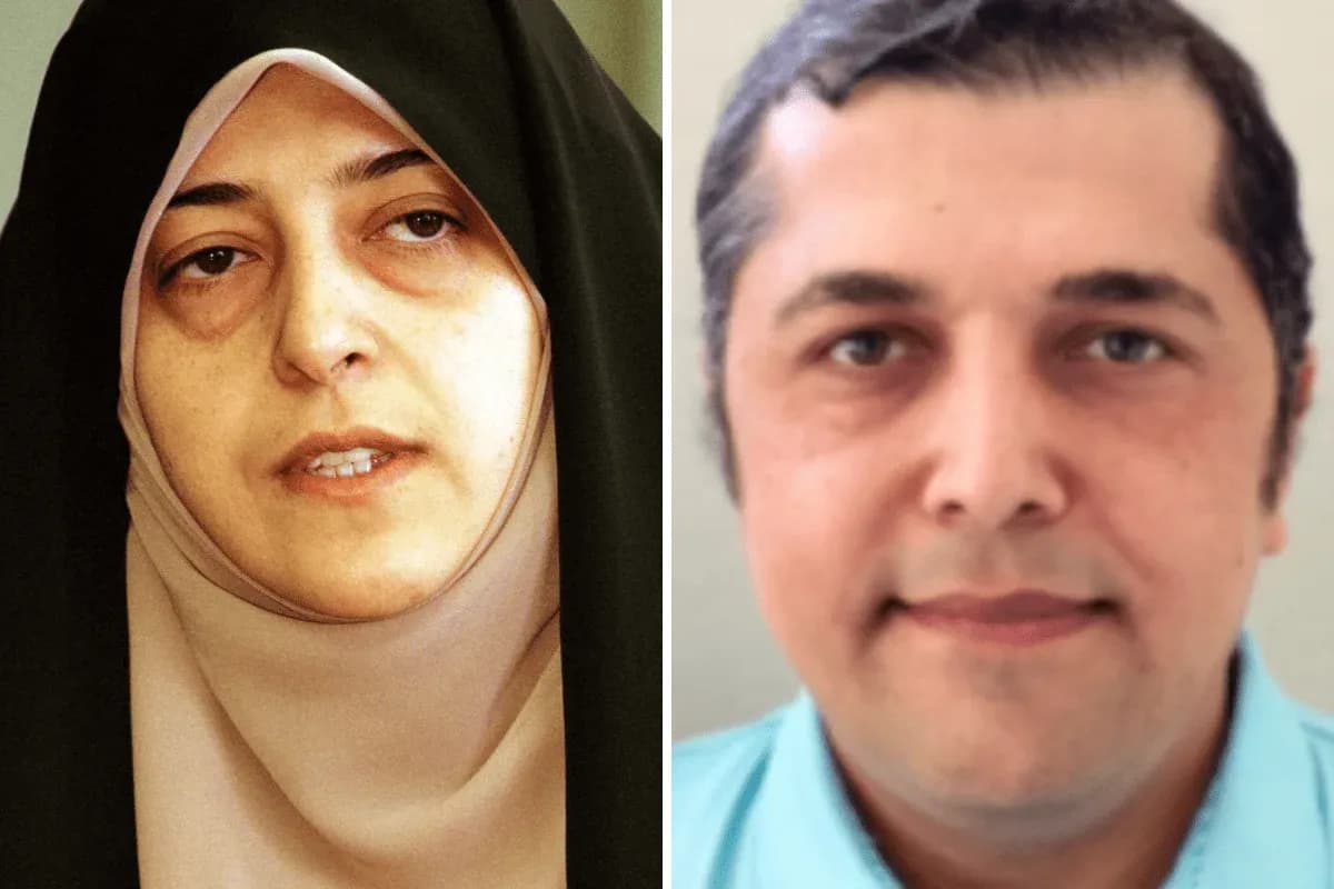 Split-screen image of Masoumeh Ebtekar and Seyed Eissa Hashemi