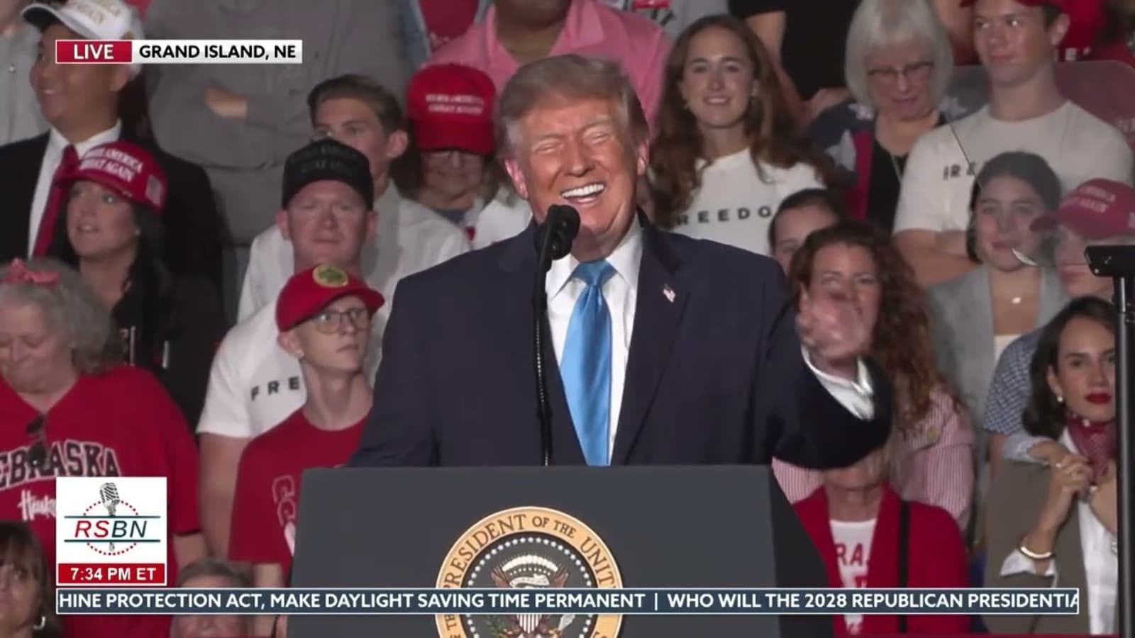 Donald Trump speaks at a campaign rally in Grand Island, Nebraska, on October 5, 2026.