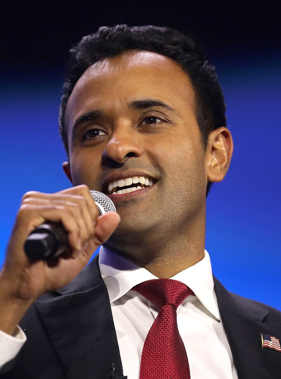 Vivek Ramaswamy speaking at an event in West Palm Beach, Florida, July 2023