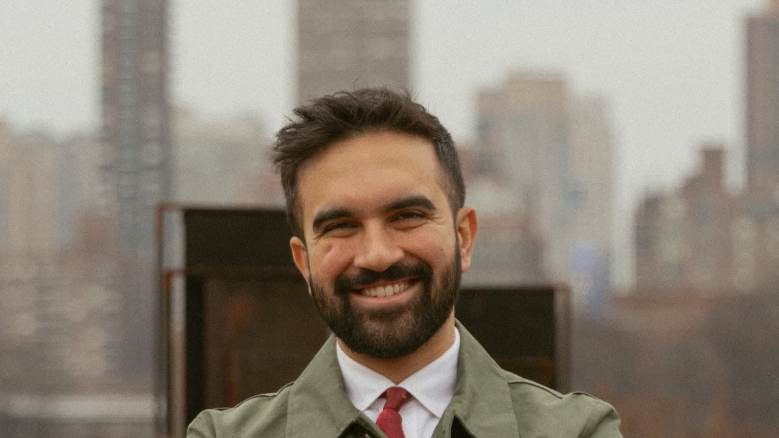 New York State Assemblymember Zohran Mamdani speaking outdoors