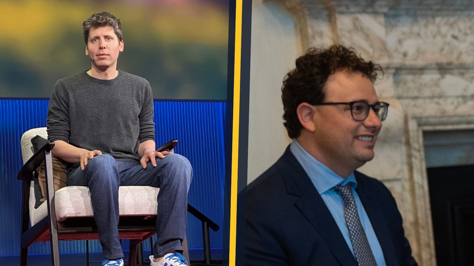 Sam Altman and Dario Amodei in a split image.