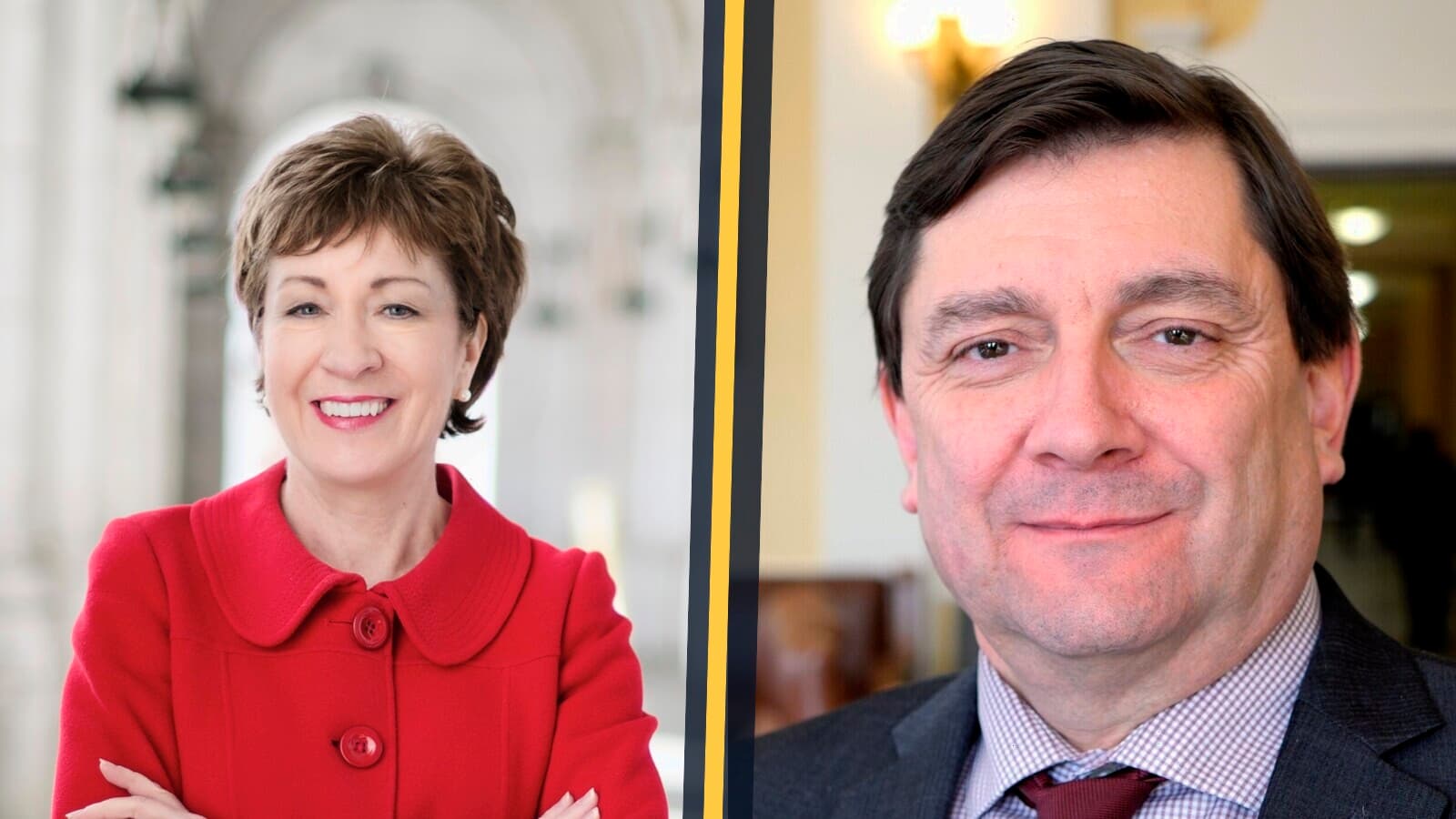 Susan Collins and Troy Jackson in a split image.