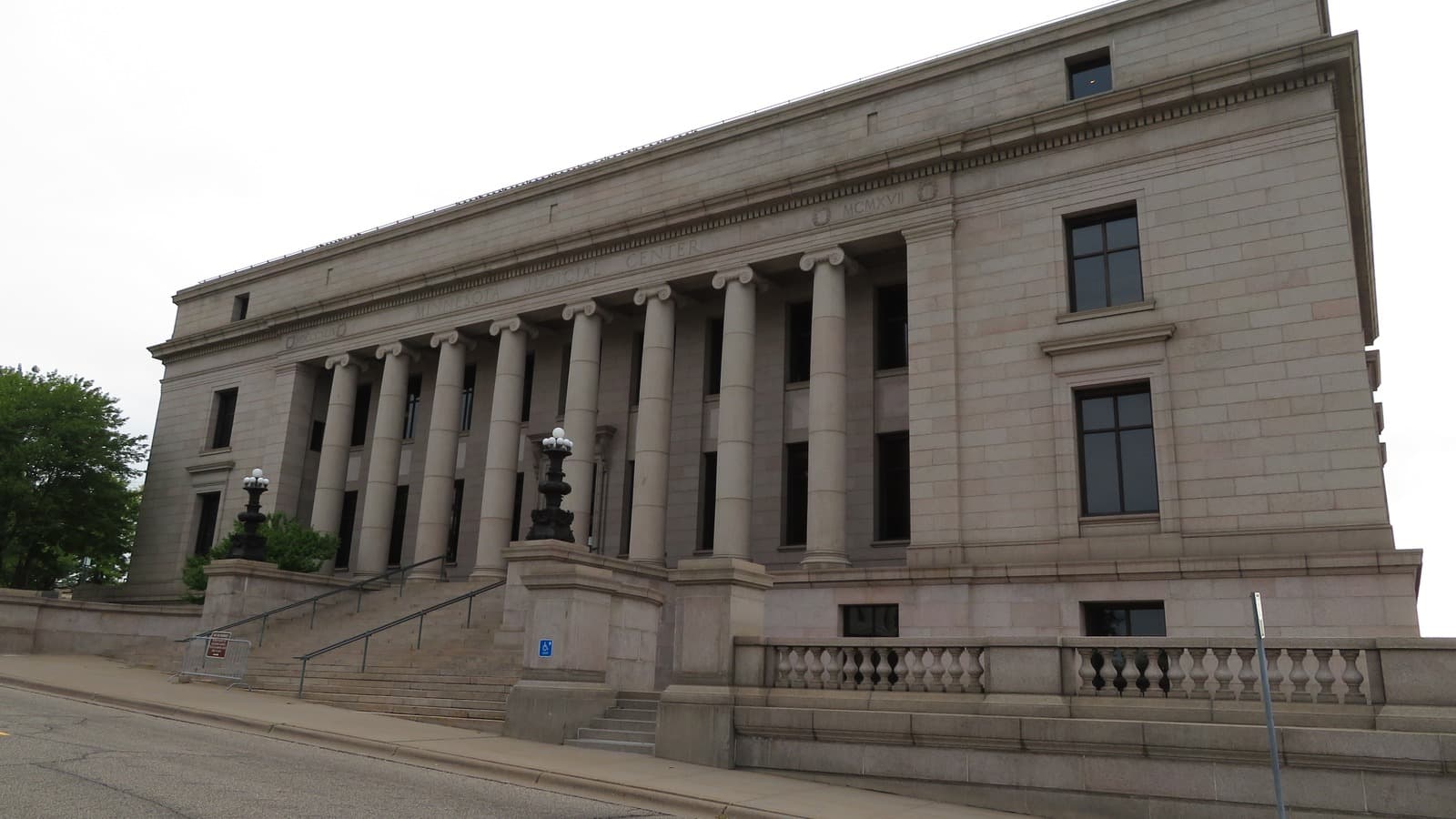 The columns and facade of the Minnesota Judicial Center in Saint Paul.