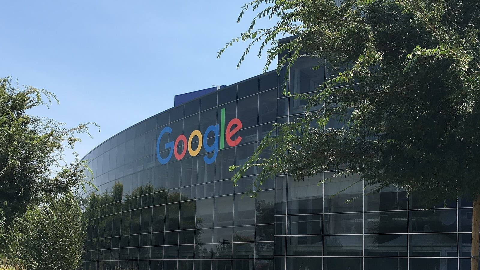 Google's name on the glass facade of its headquarters in Mountain View, California.