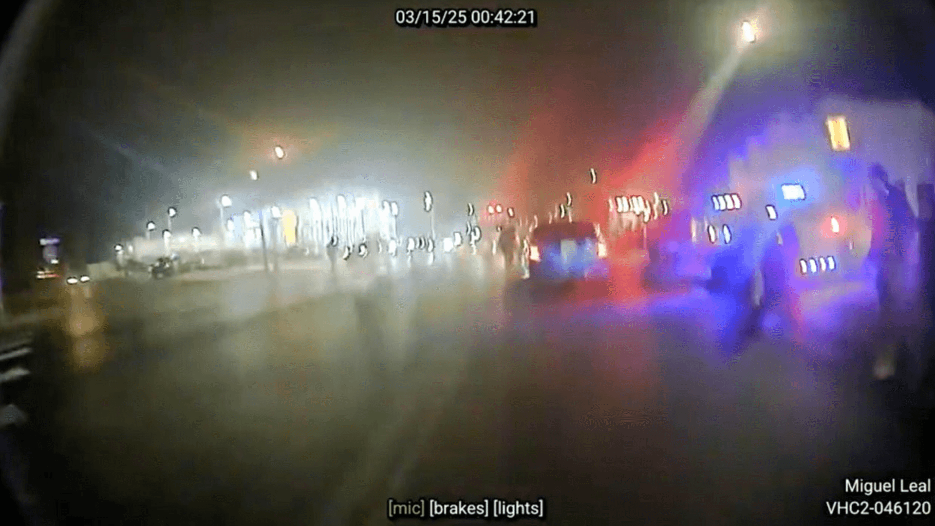 South Padre Island police body-camera footage showing Ruben Ray Martinez's car at a roadblock as an agent stands beside the driver's window.