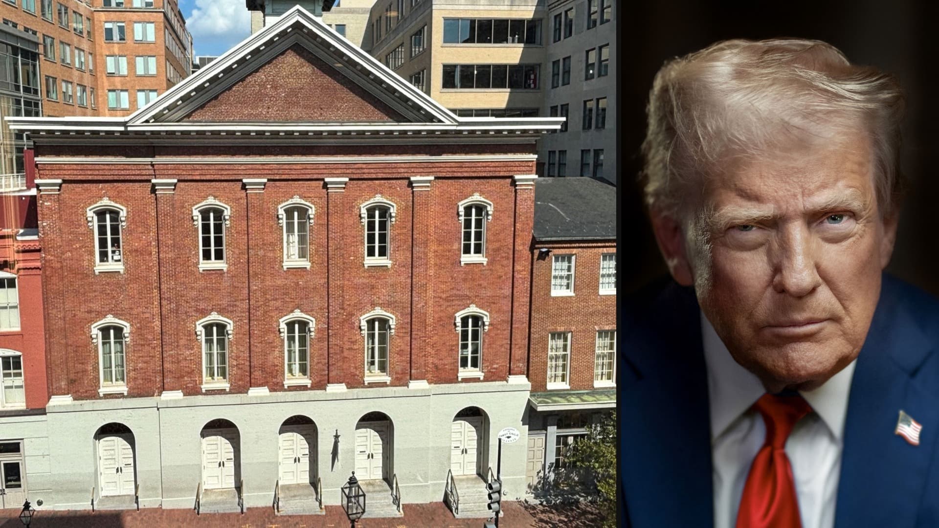 Ford's Theatre beside an official portrait of Donald Trump.