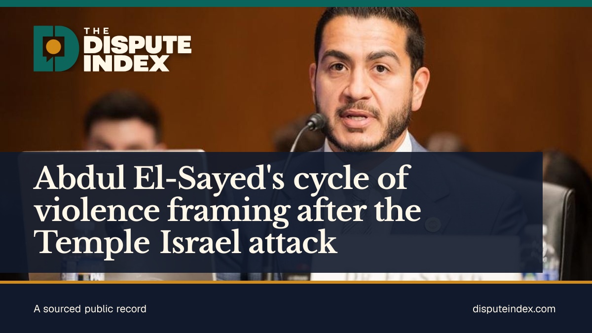 Share card: Abdul El-Sayed's cycle of violence framing after the Temple Israel attack