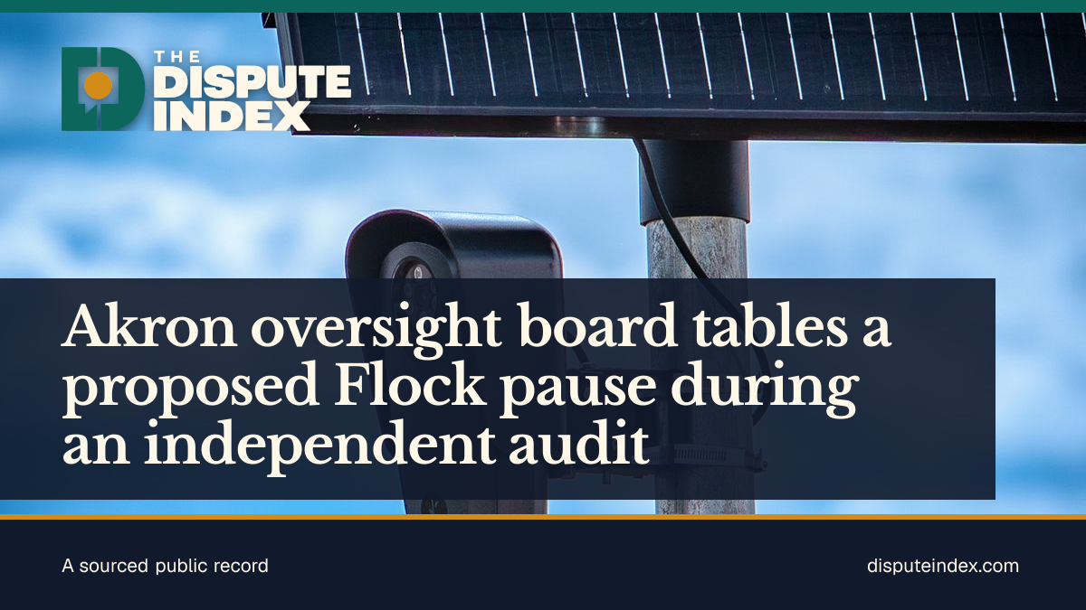 Share card: Akron oversight board tables a proposed Flock pause during an independent audit