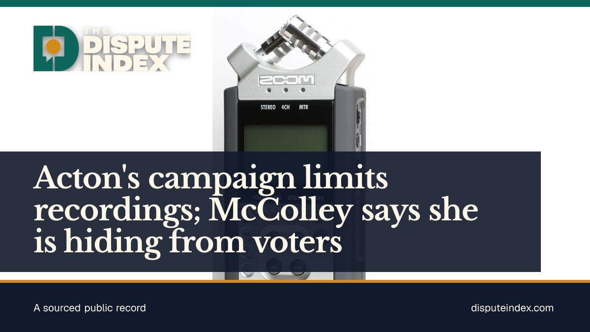 Share card: Acton's campaign limits recordings; McColley says she is hiding from voters