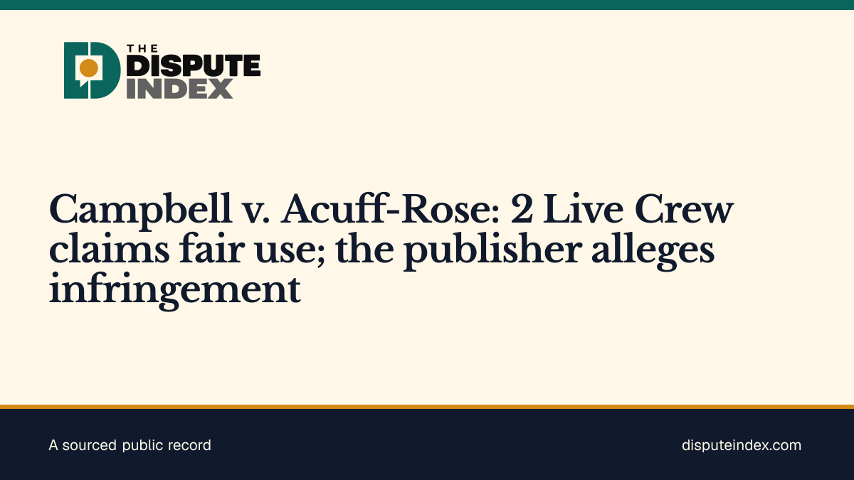 Share card: Campbell v. Acuff-Rose: 2 Live Crew claims fair use; the publisher alleges infringement