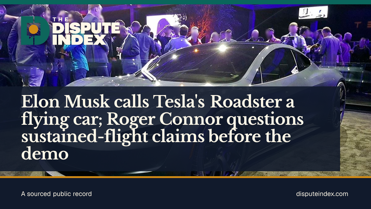 Share card: Elon Musk calls Tesla's Roadster a flying car; Roger Connor questions sustained-flight claims before the demo