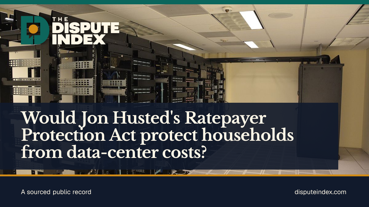 Share card: Would Jon Husted's Ratepayer Protection Act protect households from data-center costs?