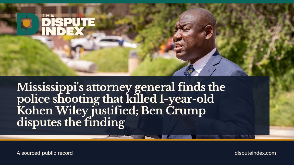 Share card: Mississippi's attorney general finds the police shooting that killed 1-year-old Kohen Wiley justified; Ben Crump disputes the finding