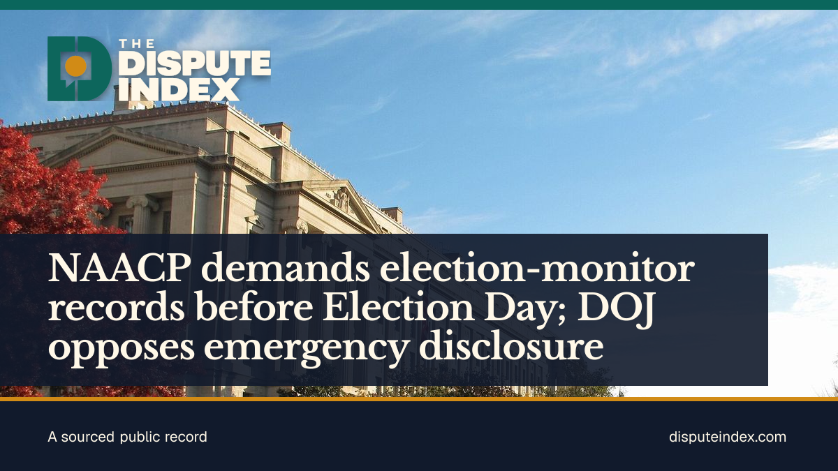 Share card: NAACP demands election-monitor records before Election Day; DOJ opposes emergency disclosure