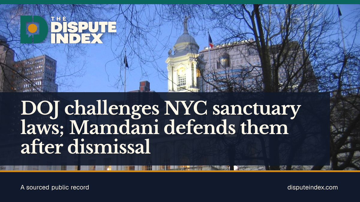Share card: DOJ challenges NYC sanctuary laws; Mamdani defends them after dismissal