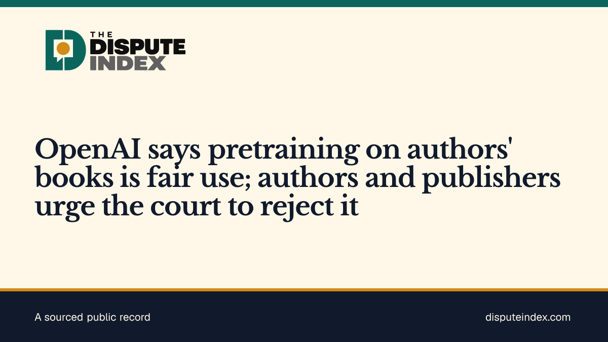 Share card: OpenAI says pretraining on authors' books is fair use; authors and publishers urge the court to reject it