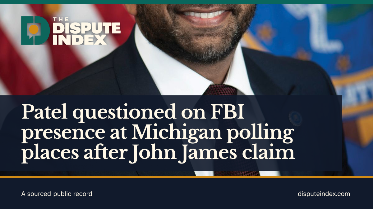 Share card: Patel questioned on FBI presence at Michigan polling places after John James claim