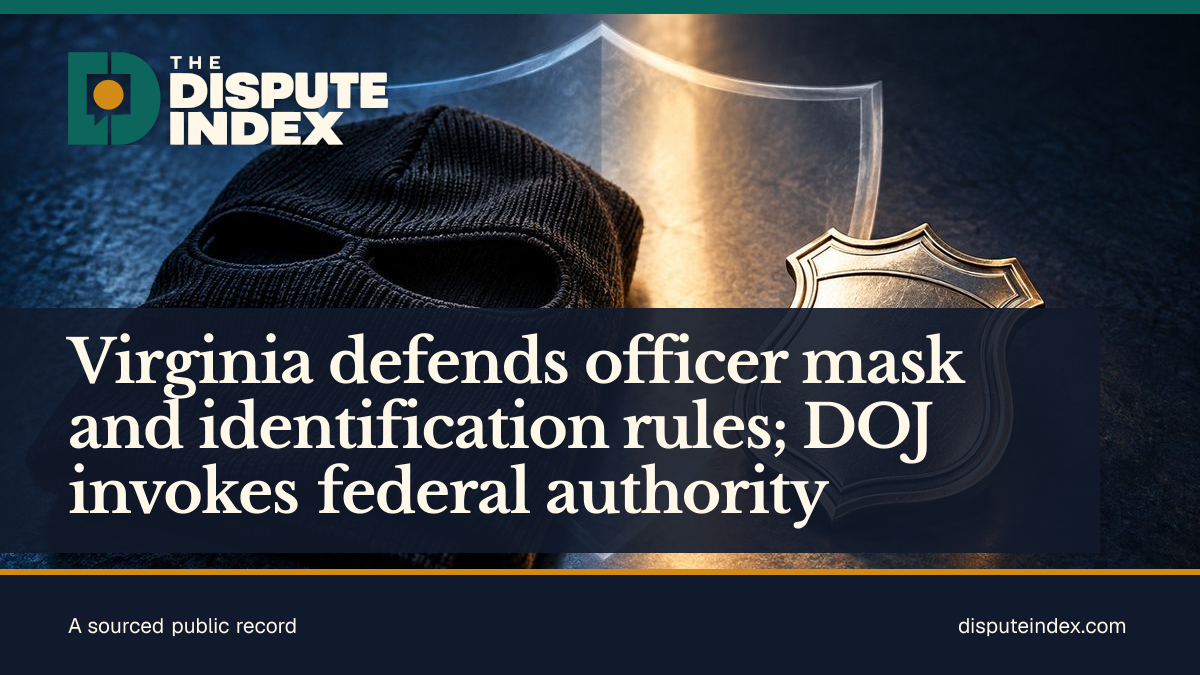 Share card: Virginia defends officer mask and identification rules; DOJ invokes federal authority