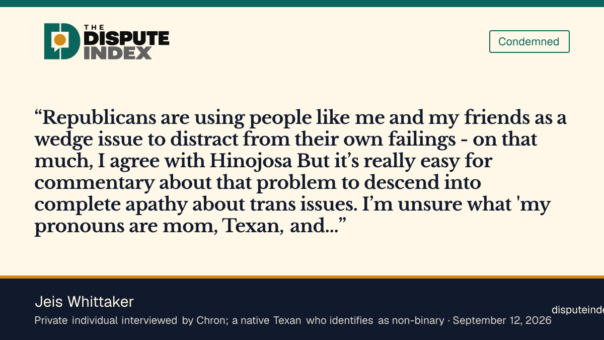 Quote card: Jeis Whittaker, Jeis Whittaker says they cannot tell what the pronouns line is meant to communicate