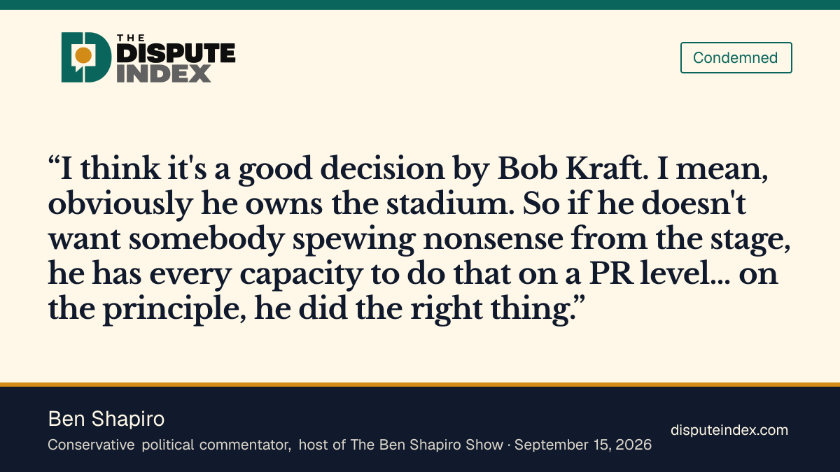 Quote card: Ben Shapiro, Ben Shapiro: Kraft was right to bar Macklemore "on the merits"