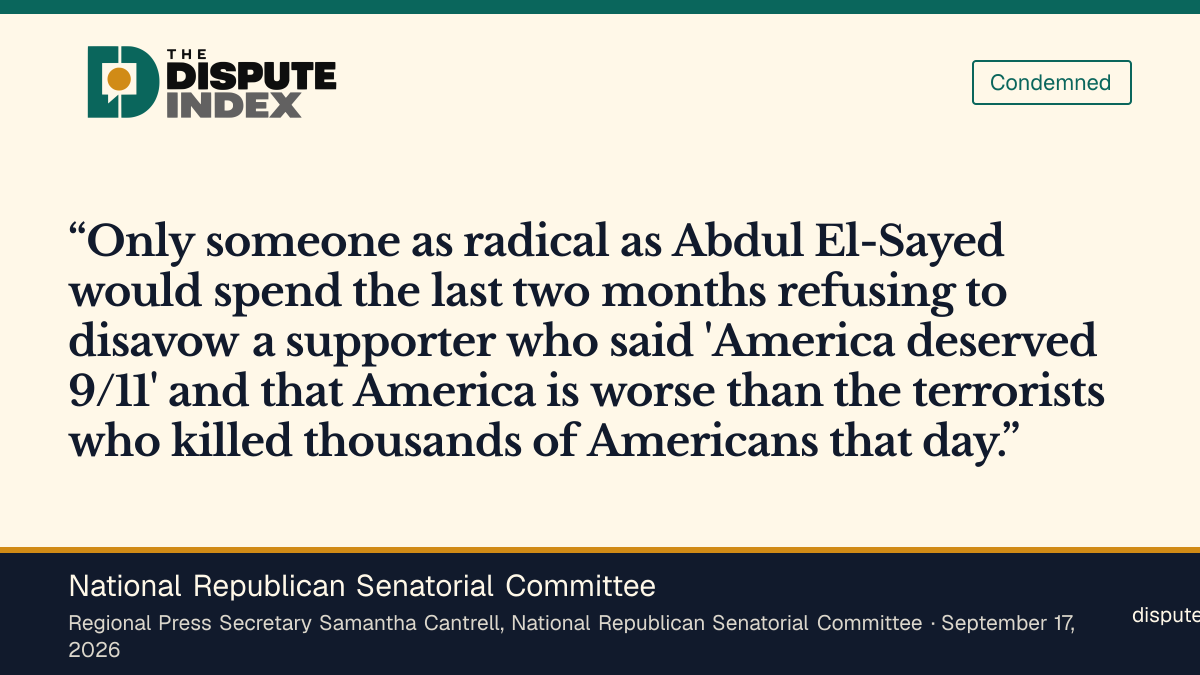 Quote card: National Republican Senatorial Committee, NRSC demands El-Sayed disavow Piker over the al-Qaeda comparison