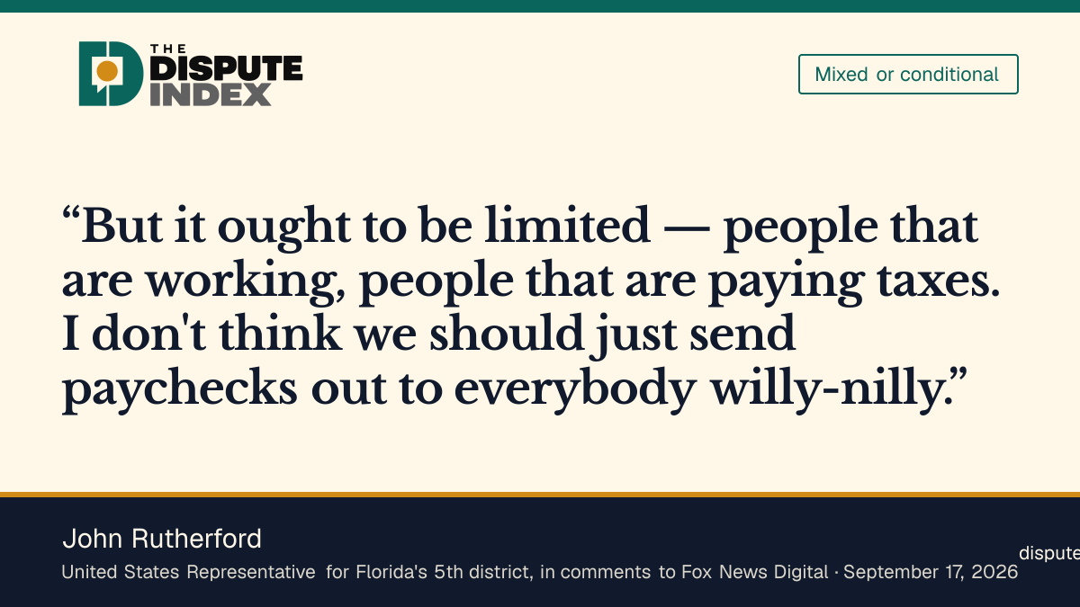 Quote card: John Rutherford, John Rutherford would support payments only for working taxpayers, not "willy-nilly"