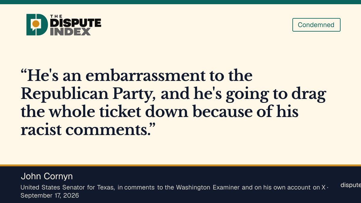 Quote card: John Cornyn, Cornyn says he will not vote for French, calling him "an embarrassment to the Republican Party"