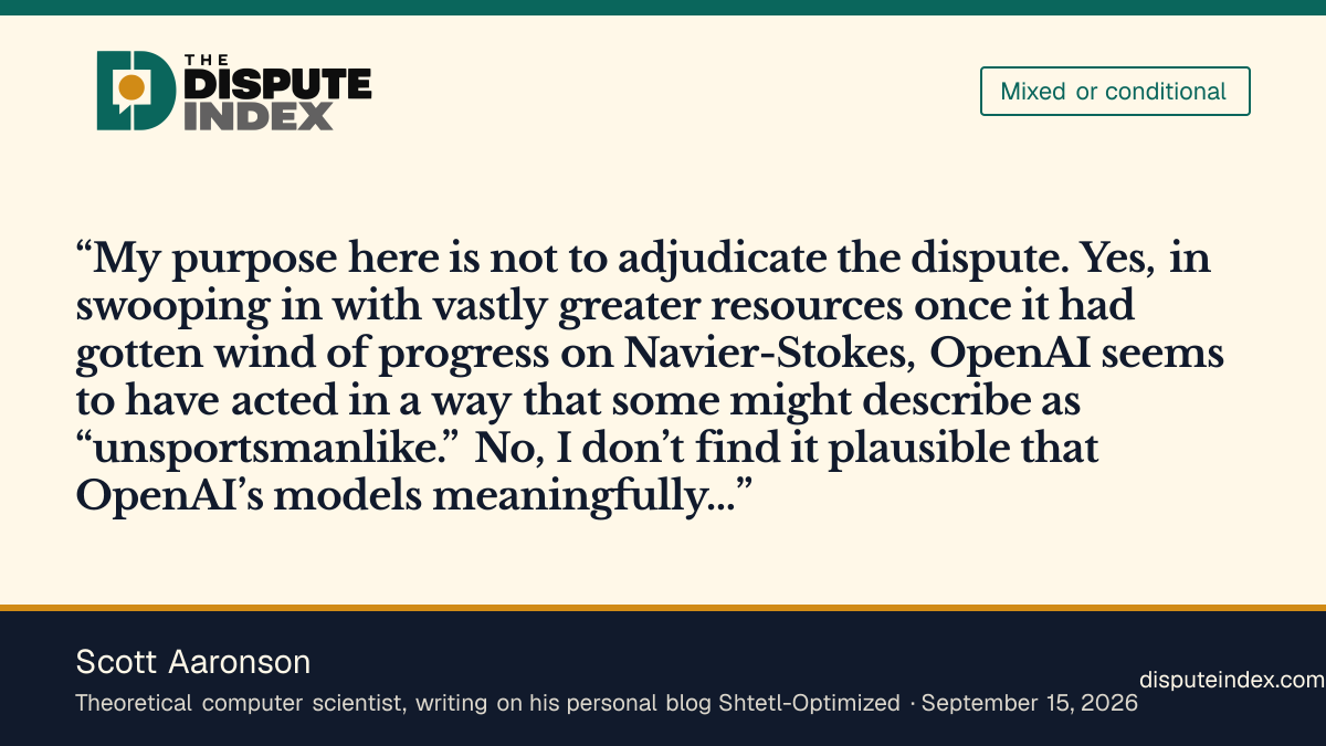 Quote card: Scott Aaronson, Scott Aaronson calls OpenAI’s conduct arguably “unsportsmanlike” while rejecting the chat-log claim
