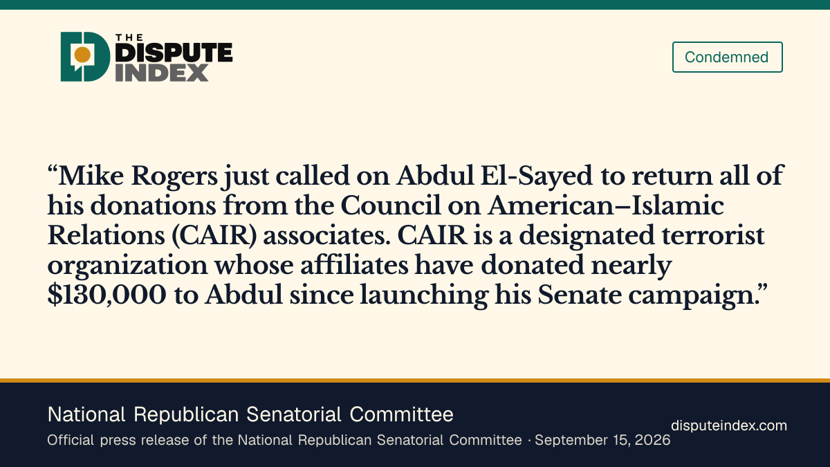 Quote card: National Republican Senatorial Committee, NRSC adopts the allegation, calling CAIR “a designated terrorist organization”