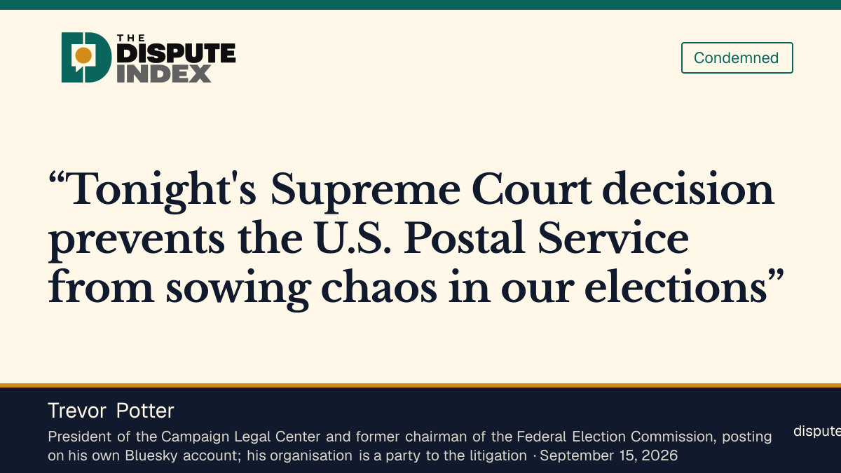 Quote card: Trevor Potter, Trevor Potter says the Supreme Court decision stops the Postal Service "sowing chaos in our elections"