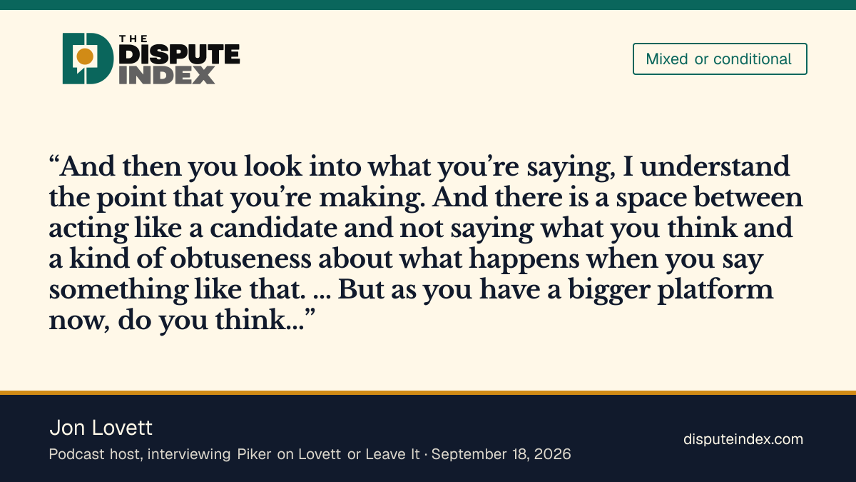 Quote card: Jon Lovett, Jon Lovett tells Piker he takes the point but questions “so antagonistic” a framing