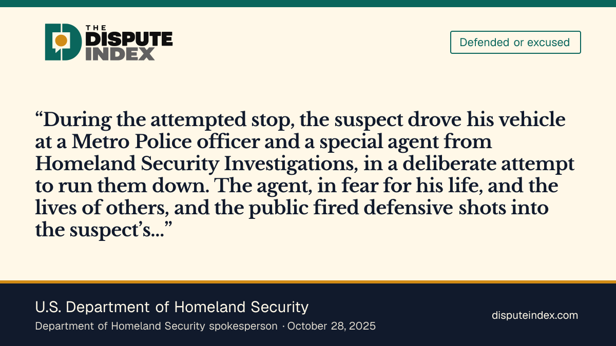 Quote card: U.S. Department of Homeland Security, DHS says Bebber fired defensive shots