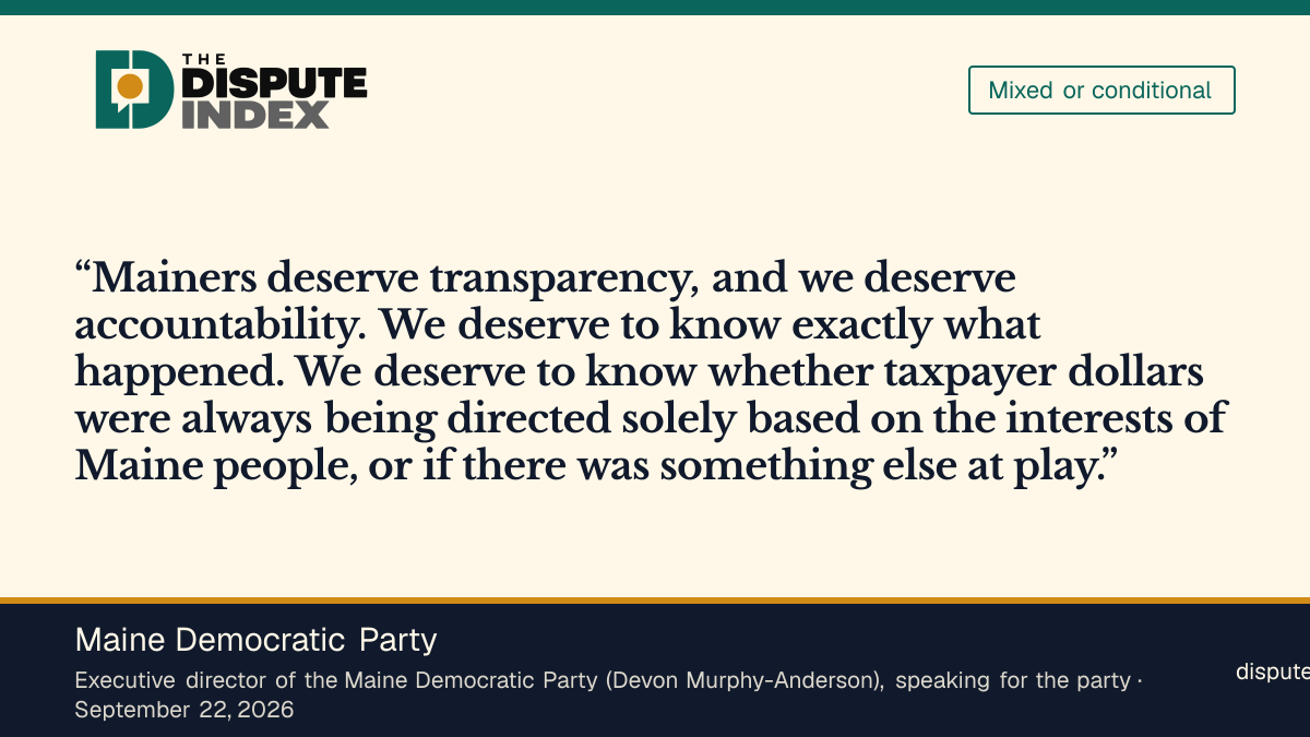 Quote card: Maine Democratic Party, Maine Democratic Party calls on Collins for transparency and accountability over Navatek allegations