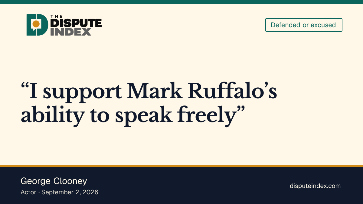 Quote card: George Clooney, George Clooney defends Mark Ruffalo's right to speak freely