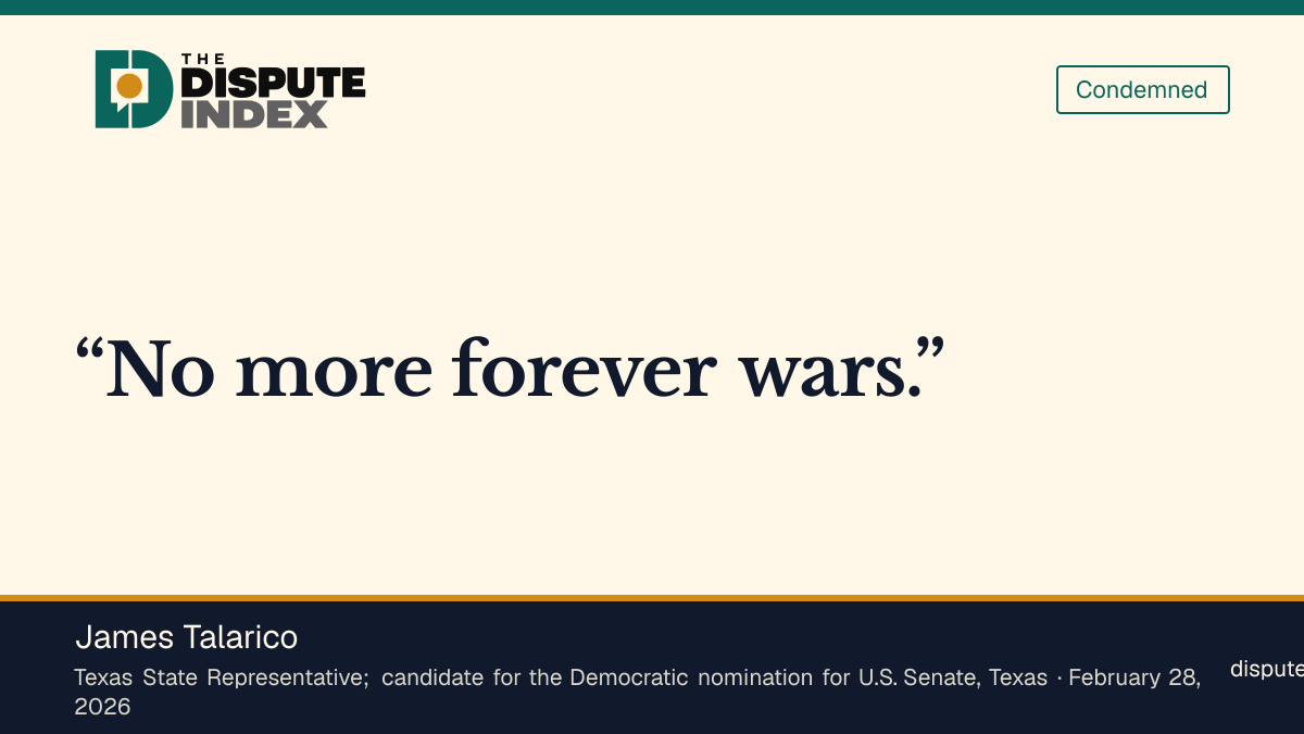 Quote card: James Talarico, Reaction to U.S.-Israeli strikes on Iran