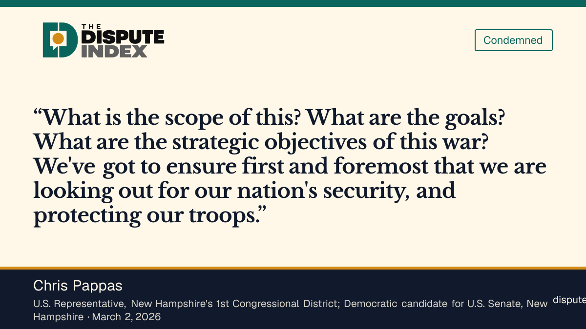 Quote card: Chris Pappas, Call for congressional authorization and war powers vote