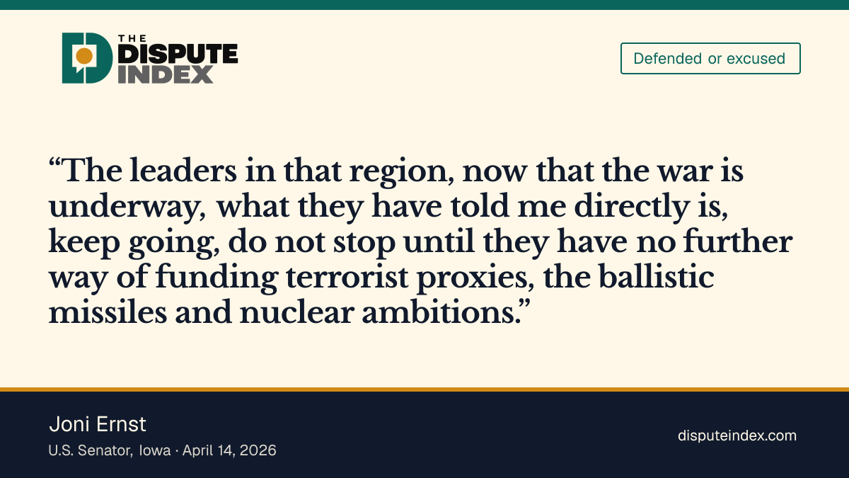 Quote card: Joni Ernst, Ceasefire interview on the Iran war