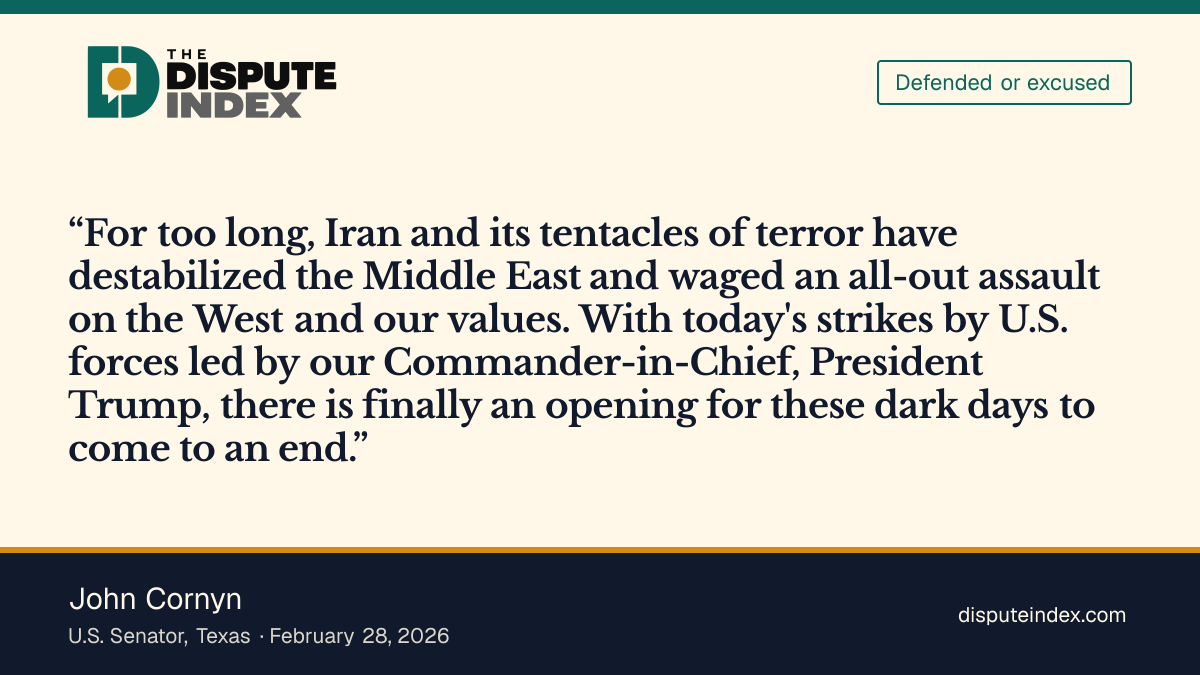 Quote card: John Cornyn, Statement on U.S. strikes on Iran